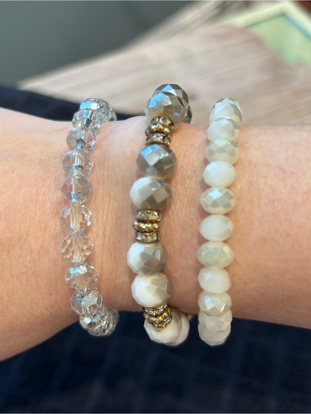 Erimish Stack of 3 Stretchy Bracelets Neutrals Gold Tone 2-Erimish, 1-No Name
